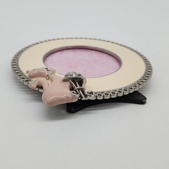 Cat Themed Round Photo Frame With Rhinestone Accents & Cream Enamel Finish - Picture 7 of 8